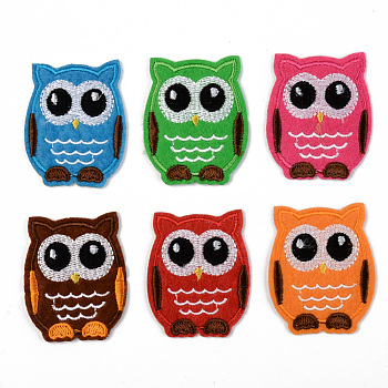 Computerized Embroidery Cloth Iron on/Sew on Patches, Appliques, Costume Accessories, Owl, Mixed Color, 51x41.5x1.5mm, about 6 colors, 10pcs/color, 60pcs/bag