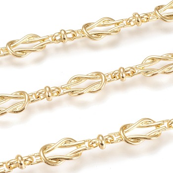 Handmade Alloy & Brass Byzantine Chains, with Spool, Long-Lasting Plated, Unwelded, Knot Link, Real 18K Gold Plated, Link: 10.5x6x6mm and 24.5x10x3mm, about 32.8 Feet(10m)/roll