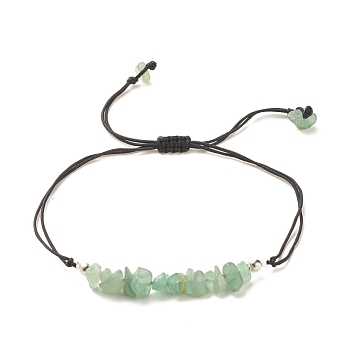 Natural Green Aventurine Chips Braided Bead Bracelet, Gemstone Adjustable Bracelet for Women, Inner Diameter: 5/8~3-5/8 inch(1.6~9.3cm)