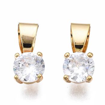 Brass Cubic Zirconia Charms, Nickel Free, Clear, Real 18K Gold Plated, 13x6x5mm, Hole: 4x7mm