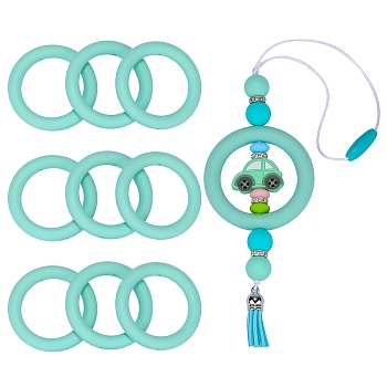 Silicone Pendants, Chewing Beads For Teethers, DIY Nursing Necklaces Making, Ring, Aquamarine, 64.5~65x9.5mm, Hole: 3mm, Inner Diameter: 43.5~44mm