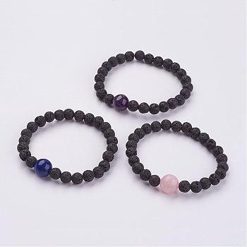 Natural Lava Rock Beaded Stretch Bracelets, with Natural Mixed Stone Beads, 1-3/4 inch(45mm)