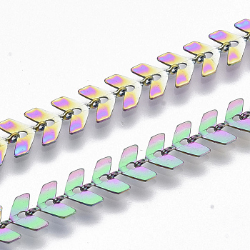 Ion Plating(IP) 304 Stainless Steel Cobs Chains, Soldered, Rainbow Color, 6.5x6x0.3mm, about 39.37 inch(1m)/strand