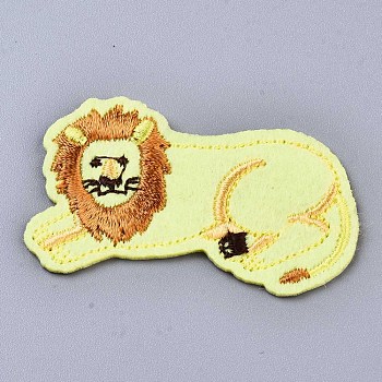 Lion Appliques, Computerized Embroidery Cloth Iron on/Sew on Patches, Costume Accessories, Yellow, 30x50x1.5mm