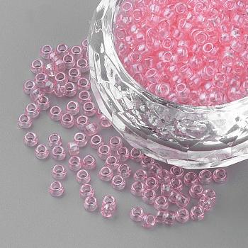 Transparent Colours Lustered Glass Round Seed Beads, Pink, 2.5x1.5~2mm, Hole: 1mm, about 50g/bag