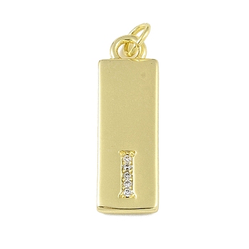 Brass Micro Pave Clear Cubic Zirconia Pendants, Real 18K Gold Plated, Rectangle, Letter I, 23.5x7.5x2mm, Hole: 3mm