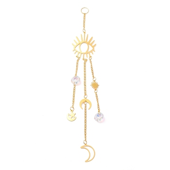 Hanging Crystal Aurora Wind Chimes, with Prismatic Pendant and Moon & Eye Iron Link, for Home Window Chandelier Decoration, Golden, 265x2.5mm