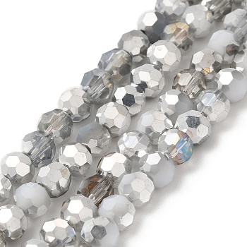 Electroplate Glass Beads Strands, Faceted(32 Facets), Half Silver Plated, Round, Slate Gray, 6x5mm, Hole: 1.4mm, about 100pcs/strand, 20.87''(53cm)