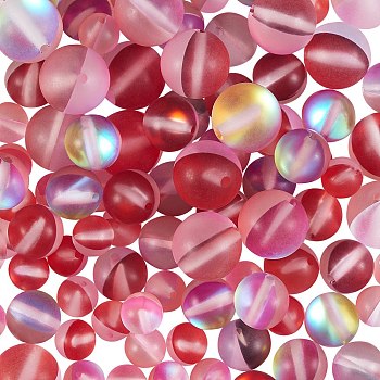 3 Style Synthetic Moonstone Beads Strands, Holographic Beads, Dyed, Frosted, Round, with 1 Roll Elastic Crystal Thread, for Beaded Jewelry Making, Red, Beads: 6mm/8mm/10mm, Hole: 1mm, 135Pcs