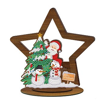 DIY Christmas Desktop Display Ornament Diamond Painting Kit, Including Resin Rhinestones Bag, Diamond Sticky Pen, Tray Plate & Glue Clay, Star, 185x185mm