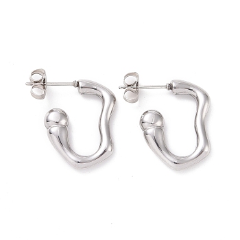 304 Stainless Steel Stud Earring for Women, Hook Shape, Stainless Steel Color, 20x15x3.5mm, Pin: 0.8mm
