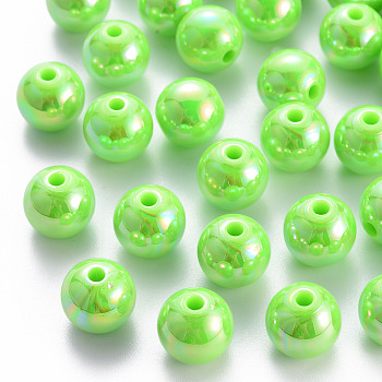 Opaque Acrylic Beads, AB Color Plated, Round, Lime, 12x11mm, Hole: 2.5mm, about 566pcs/500g