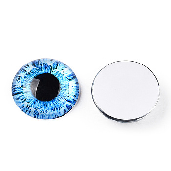 Glass Cabochons, Half Round with Eye, Light Sky Blue, 20x6.5mm