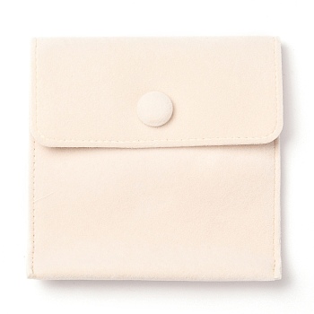 Square Velvet Jewelry Bags, with Snap Fastener, PapayaWhip, 10x10x1cm