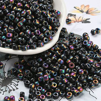 Iris Glass Seed Beads, Half Plated, Two Tone, Round, Old Rose, 6/0, 4x3mm, Hole: 1.4mm