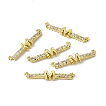 Rack Plating Brass Micro Pave Clear Cubic Zirconia Connector Charms, Real 18K Gold Plated, Long-Lasting Plated, Cadmium Free & Nickel Free & Lead Free, Letter Links, Letter.M, 6x29x3mm, Hole: 1.2mm