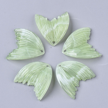 Acrylic Pendants, Imitation Gemstone Style, Wing, Light Green, 27x25.5x3mm, Hole: 2mm, about 370pcs/500g