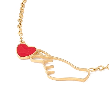 Enamel Gesture Heart Pendant with 304 Stainless Steel Cable Chains for Women, Golden, Red, 17.3 inch(44cm)