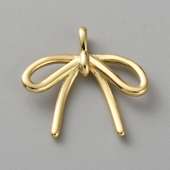 Brass Pendants, Bowknot, Real 18K Gold Plated, 21x22x3.5mm, Hole: 3.5x2mm