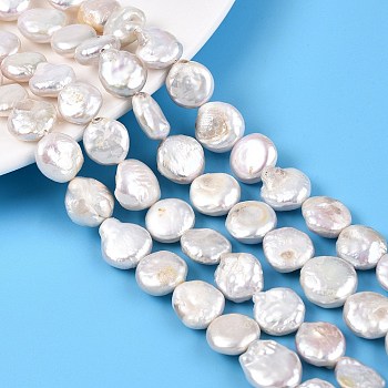 Natural Keshi Pearl Beads Strands, Cultured Freshwater Pearl, Baroque Pearls, Flat Round, Seashell Color, 10~15x9~14x3~9mm, Hole: 0.7mm, about 29~30pcs/strand, 14.96~15.16 inch(38~38.5cm)