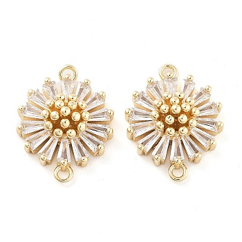 Brass Pave Clear Glass Connector Charms, Flower Links, Light Gold, 18x14x6mm, Hole: 1.2mm