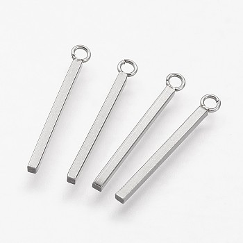 Tarnish Resistant 304 Stainless Steel Pendants, Cuboid, Stainless Steel Color, 23x1.5x1.5mm, Hole: 1.5mm