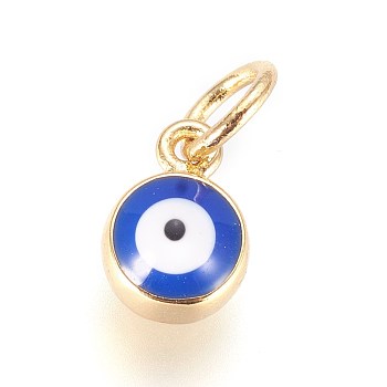 Enamel Brass Charms, with Jump Ring, Evil Eye, Blue, Golden, 8x6x4mm, Hole: 3.5mm