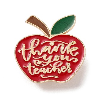 Teacher's Day Theme Rack Plating Light Gold Alloy Brooches, Enamel Pins, Word, 25.5x26.5x1.5mm