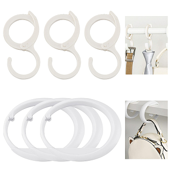 WADORN 6Pcs 2 Style Plastic Hook Hangers, Anti Drop Rod Hook for Shower Room, Kitchen, White, 98~103.5x57~84x10~20mm, Inner Diameter: 37~84.5mm, 3pcs/style