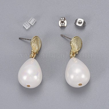 Perla de concha perla cuelga aretes pendientes(EJEW-JE03071-01)-3