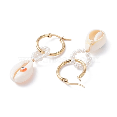 Shell Pearl Beaded Dangle Hoop Earrings(EJEW-TA00042)-5