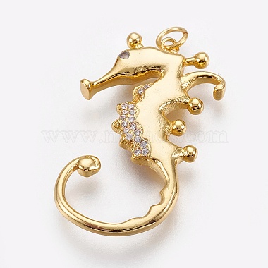 Real 18K Gold Plated Clear Sea Horse Brass+Cubic Zirconia Pendants