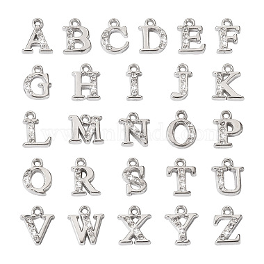 Platinum Alphabet Alloy+Rhinestone Charms