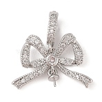 Brass Micro Pave Cubic Zirconia Peg Bails, Bowknot, Platinum, 17x24.5x4mm, Pin: 0.8mm(KK-N256-16P)