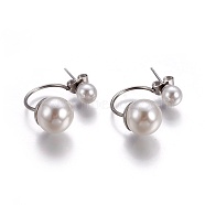 304 Stainless Steel Stud Earrings, with Plastic Beads, Stainless Steel Color, 21~24x10x10mm, Pin: 0.7mm(EJEW-P184-01P)