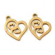 Ion Plating(IP) 316 Surgical Stainless Steel Charms, Laser Cut, Heart Charms, Real 18K Gold Plated, 13.5x11.5x1mm, Hole: 1.6mm(STAS-Q314-10G)