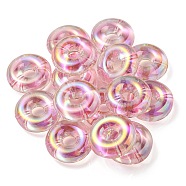 UV Plating Rainbow Iridescent Acrylic Beads, Two Tone Bead in Bead, Flat Round, Pink, 29.5x10.5mm, Hole: 3mm(OACR-P010-17A)