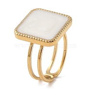 304 Stainless Steel Enamel Open Cuff Rings for Women, Square, Real 18K Gold Plated, US Size 6(16.5mm)(RJEW-F166-36G-01)