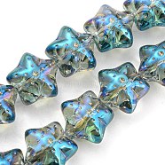 Half Rainbow Plated Electroplate Transparent Glass Beads Strands, Starfish, Dark Turquoise, 16.5x17.5x11.5mm, Hole: 1.4mm, about 40pcs/strand, 25.20 inch(64cm)(EGLA-G037-07A-HR04)