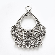 Tibetan Style Alloy Links, Chandelier Components, teardrop, Lead Free & Cadmium Free, Antique Silver, 36x26x3mm, Hole: 1mm and 2mm, inner measure: 12x11mm(X-TIBE-T010-07AS-RS)