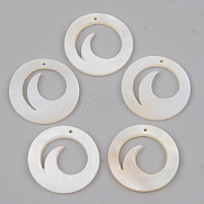 Natural Freshwater Shell Pendants, Flat Round with Wave, Linen, 18x2mm, Hole: 1mm(SHEL-R049-06)