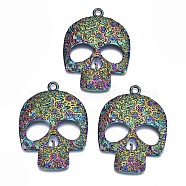 Alloy Big Pendants, Cadmium Free & Lead Free, Skull Shape, Rainbow Color, 66x48x6mm, Hole: 4mm(X-PALLOY-N156-029-RS)