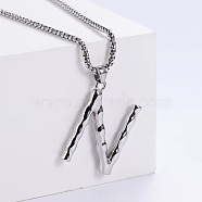 3Pcs Stainless Steel Textured Letter Pendant Box Chain Necklaces, Stainless Steel Color, Letter N(LW4134-39)