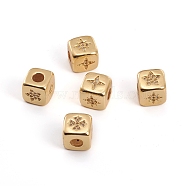 Brass Micro Pave Clear Cubic Zirconia Beads, Cube with Star, Golden, 8.5x8.5x8.5mm, Hole: 3.5mm(ZIRC-L091-019G)