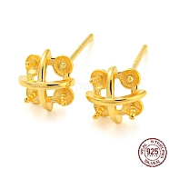 925 Sterling Silver Stud Earring Findings, Earring Settings for Half Drilled Beads, with S925 Stamp, Real 18K Gold Plated, 7.5x7.5mm, Pin: 11x7mm and 0.7mm(STER-Q192-02G)