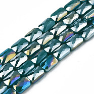 Electroplate Opaque Solid Color Glass Beads Strands, AB Color Plated, Faceted, Rectangle, Teal, 7x4x3mm, Hole: 1mm, about 79~80pcs/strand, 20.47 inch(52cm)(EGLA-N002-25-A07)