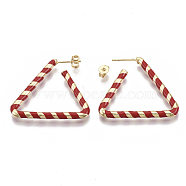 Brass Stud Earrings, with Enamel and Earring Backs, Triangle, Real 18K Gold Plated, FireBrick, 35x31x3mm, Pin: 0.7mm(EJEW-S209-16D)