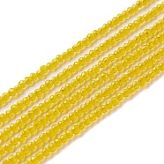 Transparent Glass Beads Strands, Faceted, Round, Gold, 2mm, Hole: 0.6mm, about 182~201pcs/strand, 14.57~15.24 inch((37~38.7cm)(GLAA-C019-01A-03)