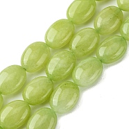 Natural Jade Beads Strands, Dyed, Flat Oval, Green Yellow, 14x10~10.5x6~6.5mm, Hole: 1mm, about 29pcs/strand, 15.94''(40.5cm)(G-K365-B03-01)