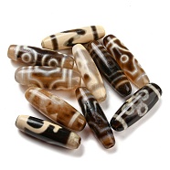 Tibetan Style dZi Beads, Natural Agate Beads, Dyed & Heated, Oval, Mixed Patterns, Coconut Brown, 38~40x11~13mm, Hole: 2.5mm(TDZI-G013-04)